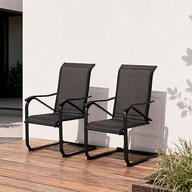 HF Patios Venta al por Mayor de Fábrica Silla de Comedor de Patio Moderna de Hierro con Tela de Malla Recubierta de PVC para Mobiliario de Exterior - 11C12O
