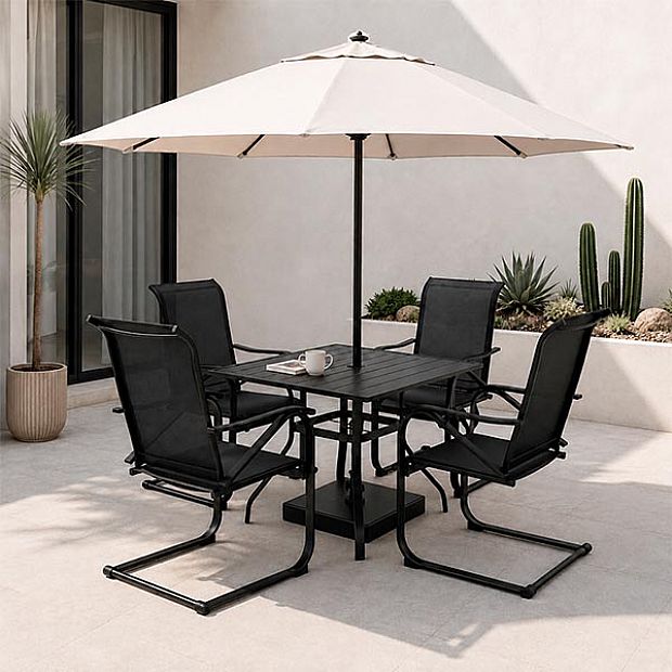 HF Patios Venta al por Mayor de Fábrica Silla de Comedor de Patio Moderna de Hierro con Tela de Malla Recubierta de PVC para Mobiliario de Exterior - 11C12O