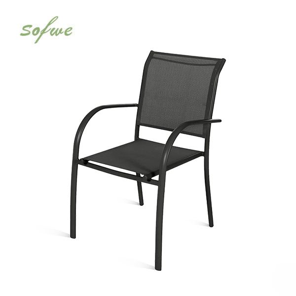 Silla de comedor apilable de aluminio para exteriores con reposabrazos y asiento tipo hamaca - 11D11K