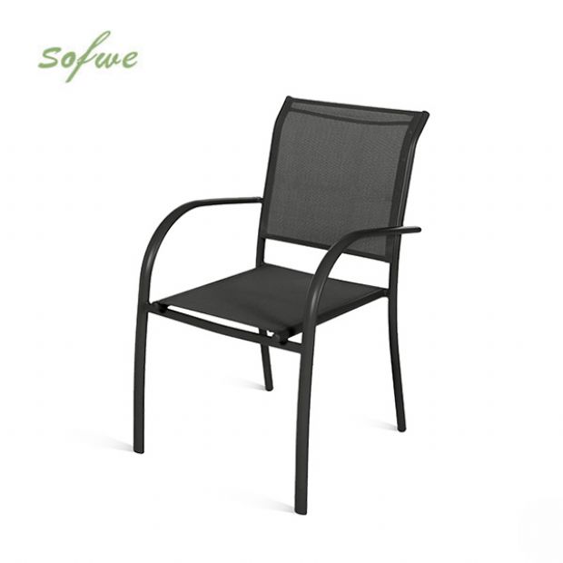 Silla de comedor apilable de aluminio para exteriores con reposabrazos y asiento tipo hamaca - 11D11K