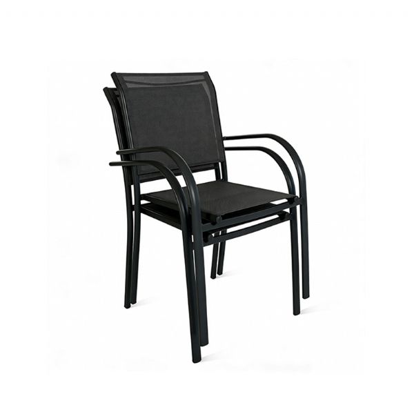 Silla de comedor apilable de aluminio para exteriores con reposabrazos y asiento tipo hamaca - 11D11K