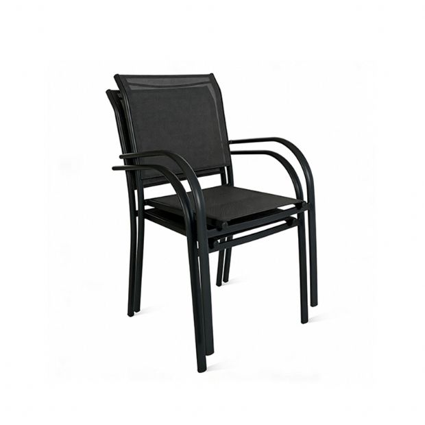 Silla de comedor apilable de aluminio para exteriores con reposabrazos y asiento tipo hamaca - 11D11K