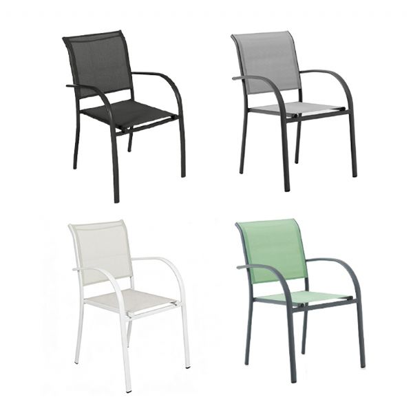 Silla de comedor apilable de aluminio para exteriores con reposabrazos y asiento tipo hamaca - 11D11K