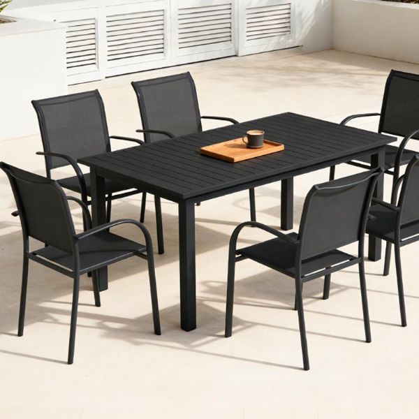 Silla de comedor apilable de aluminio para exteriores con reposabrazos y asiento tipo hamaca - 11D11K