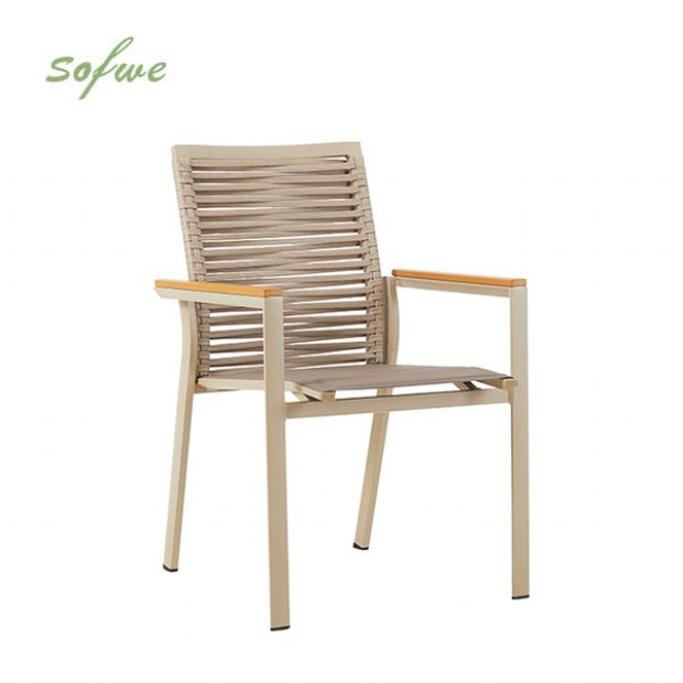 Silla de comedor de exterior de aluminio y cuerda trenzada - 11D27C