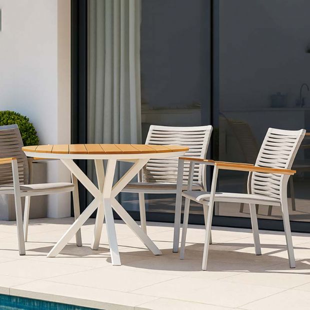 Silla de comedor de exterior de aluminio y cuerda trenzada - 11D27C