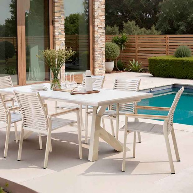 Silla de comedor de exterior de aluminio y cuerda trenzada - 11D27C