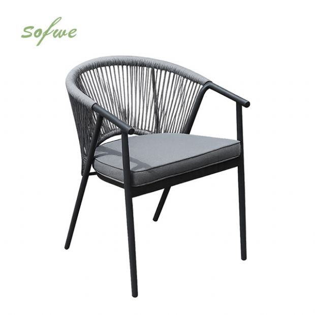 Silla de comedor redonda para exterior con respaldo de cuerda trenzada - 11D27I