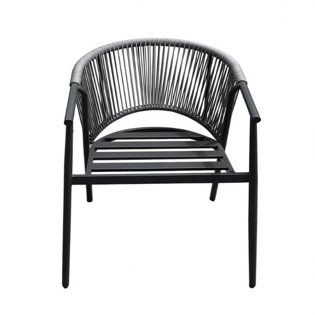 Silla de comedor redonda para exterior con respaldo de cuerda trenzada - 11D27I