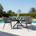 Silla de comedor redonda para exterior con respaldo de cuerda trenzada - 11D27I