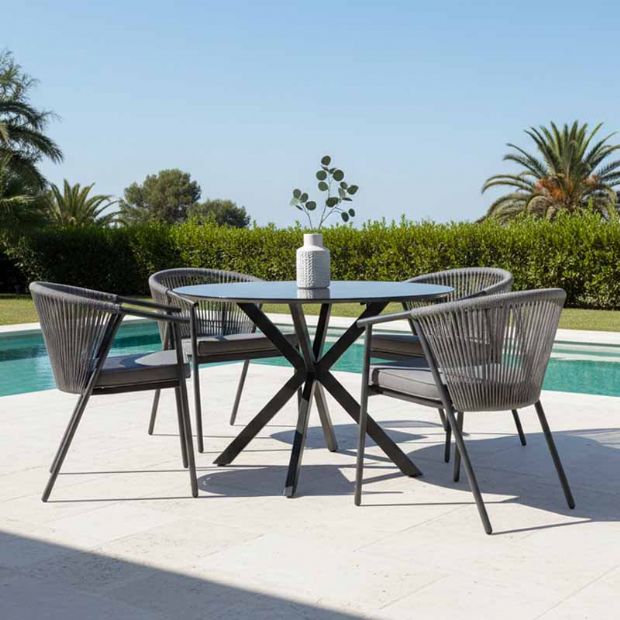 Silla de comedor redonda para exterior con respaldo de cuerda trenzada - 11D27I