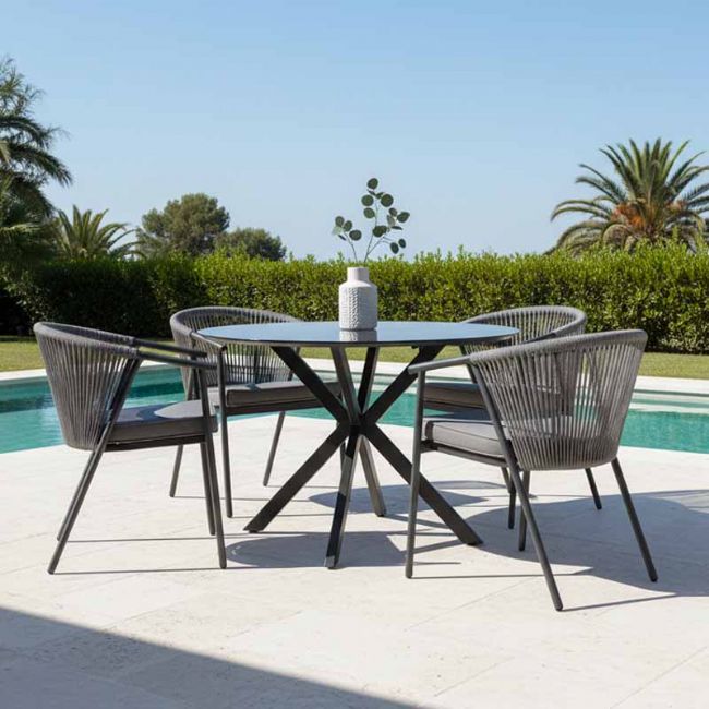 Silla de comedor redonda para exterior con respaldo de cuerda trenzada - 11D27I