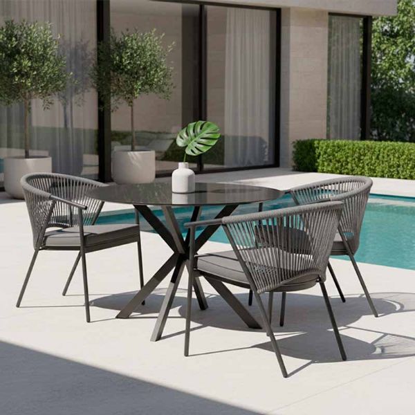 Silla de comedor redonda para exterior con respaldo de cuerda trenzada - 11D27I