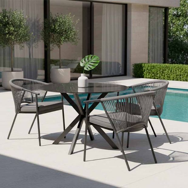 Silla de comedor redonda para exterior con respaldo de cuerda trenzada - 11D27I