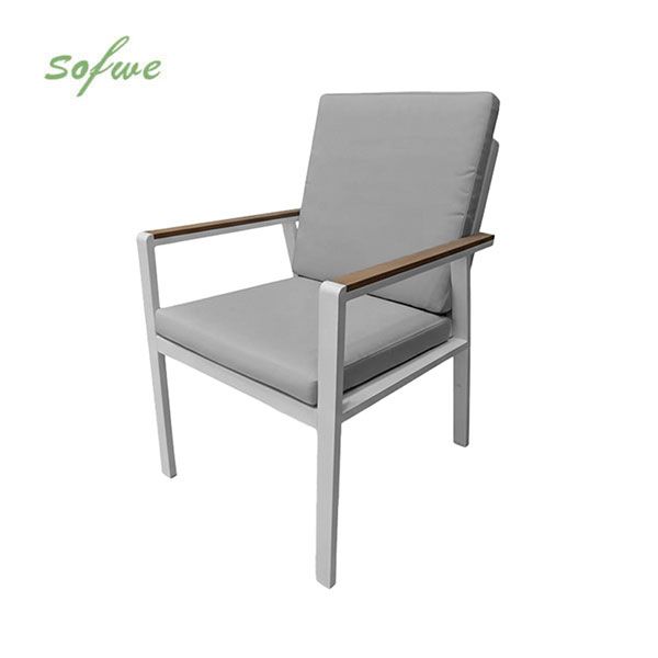 Silla de comedor de aluminio con reposabrazos de WPC para exteriores con cojín - 11D27J