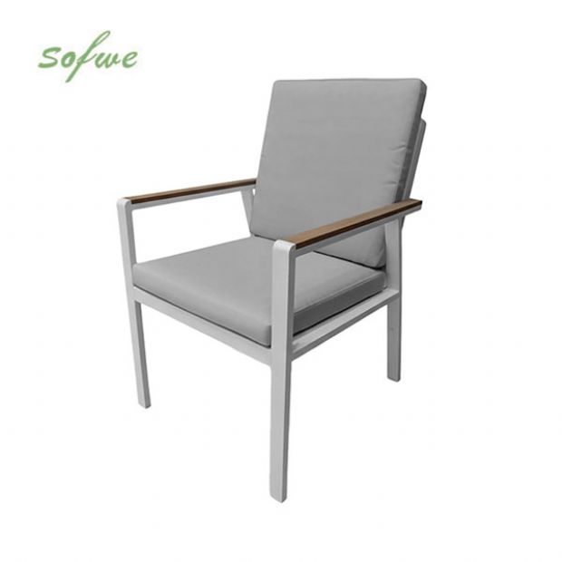 Silla de comedor de aluminio con reposabrazos de WPC para exteriores con cojín - 11D27J
