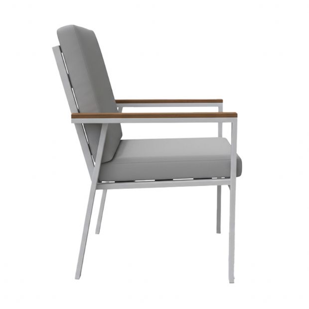 Silla de comedor de aluminio con reposabrazos de WPC para exteriores con cojín - 11D27J
