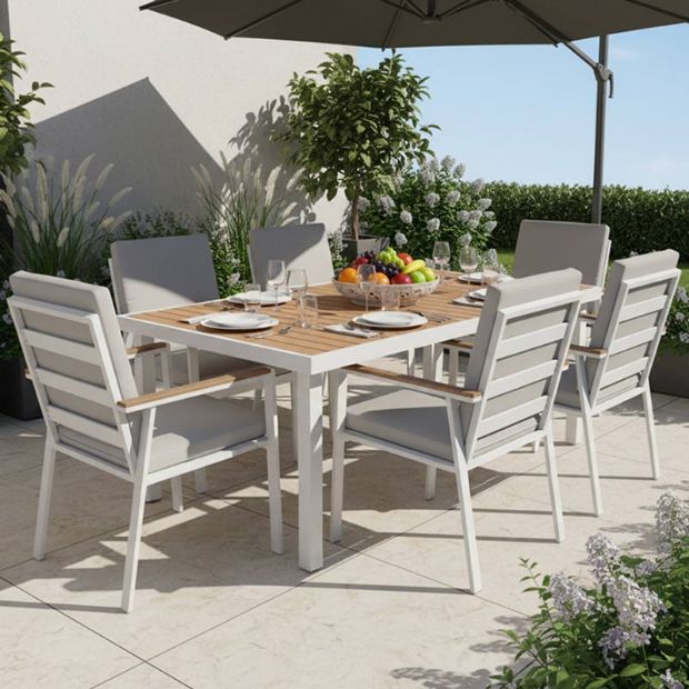 Silla de comedor de aluminio con reposabrazos de WPC para exteriores con cojín - 11D27J