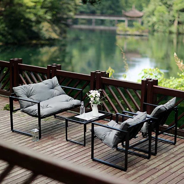 Juego de muebles de patio al aire libre de aluminio y hierro fundido - 11C01O
