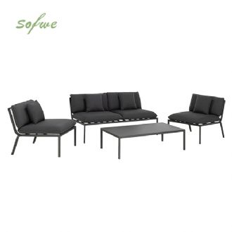 Juego de sofás de exterior de 4 piezas de aluminio y metal