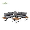 Conjunto de sofás esquineros para exterior con respaldo ajustable y mesas auxiliares con aspecto de madera - 11C03E