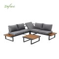 Conjunto de sofás esquineros para exterior con respaldo ajustable y mesas auxiliares con aspecto de madera - 11C03E