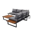 Conjunto de sofás esquineros para exterior con respaldo ajustable y mesas auxiliares con aspecto de madera - 11C03E