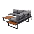 Conjunto de sofás esquineros para exterior con respaldo ajustable y mesas auxiliares con aspecto de madera - 11C03E