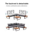 Conjunto de sofás esquineros para exterior con respaldo ajustable y mesas auxiliares con aspecto de madera - 11C03E