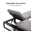 Conjunto de sofás esquineros para exterior con respaldo ajustable y mesas auxiliares con aspecto de madera - 11C03E