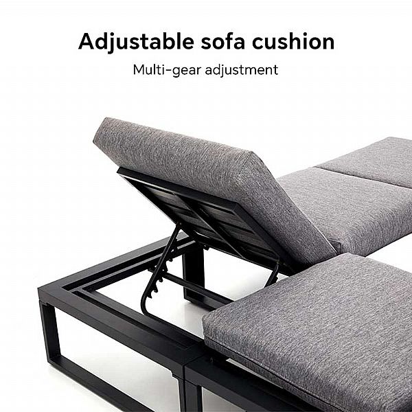 Conjunto de sofás esquineros para exterior con respaldo ajustable y mesas auxiliares con aspecto de madera - 11C03E