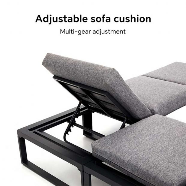 Conjunto de sofás esquineros para exterior con respaldo ajustable y mesas auxiliares con aspecto de madera - 11C03E
