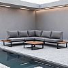 Conjunto de sofás esquineros para exterior con respaldo ajustable y mesas auxiliares con aspecto de madera - 11C03E
