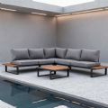 Conjunto de sofás esquineros para exterior con respaldo ajustable y mesas auxiliares con aspecto de madera - 11C03E