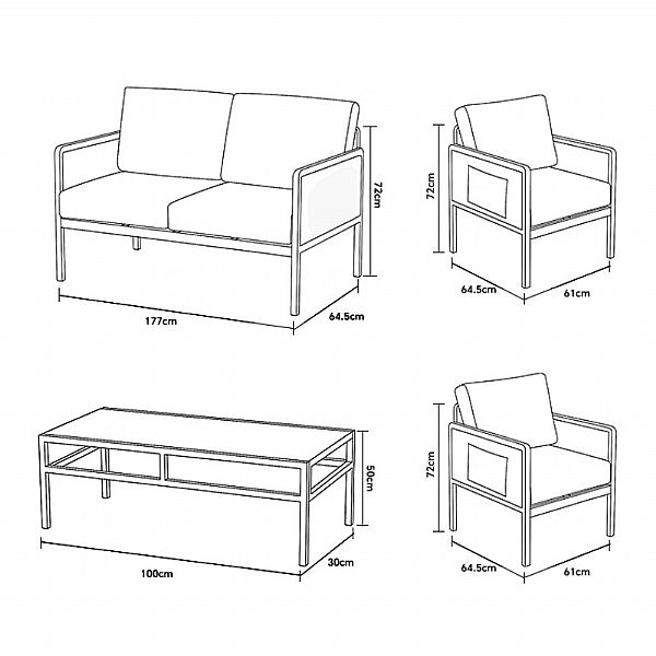Conjunto de muebles de exterior de 4 piezas con mesa de cristal - 11C03H