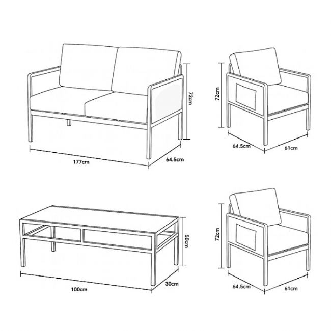 Conjunto de muebles de exterior de 4 piezas con mesa de cristal - 11C03H