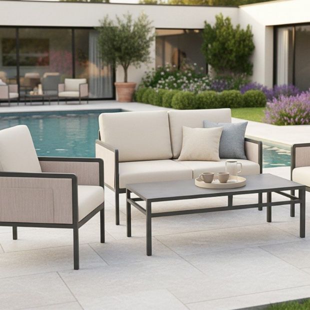 Conjunto de muebles de exterior de 4 piezas con mesa de cristal - 11C03H
