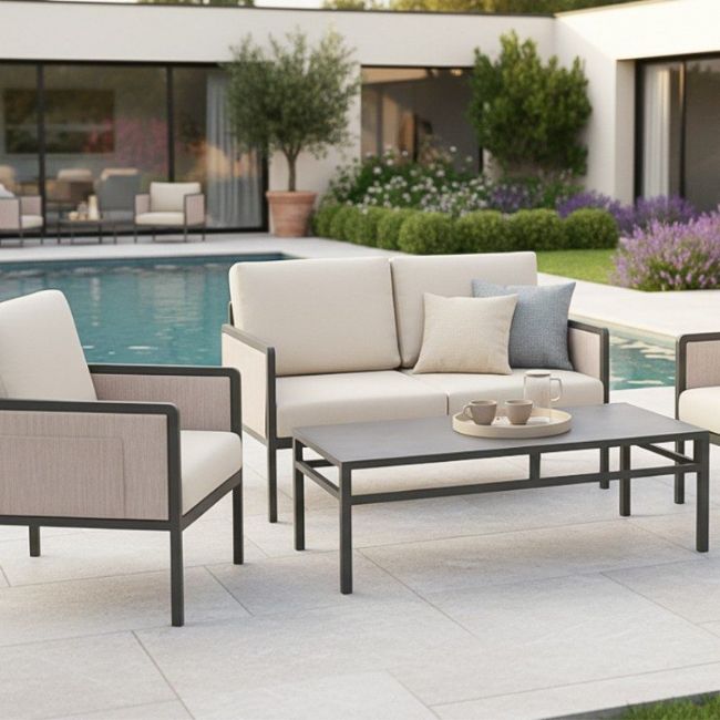 Conjunto de muebles de exterior de 4 piezas con mesa de cristal - 11C03H