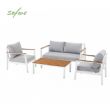 Conjunto de sofás de aluminio para exterior de 4 piezas con acabado de veta de madera - 11C11D