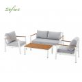 Conjunto de sofás de aluminio para exterior de 4 piezas con acabado de veta de madera - 11C11D