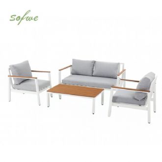 Conjunto de sofás de aluminio para exterior de 4 piezas con...