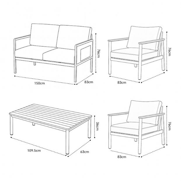 Conjunto de sofás de aluminio para exterior de 4 piezas con acabado de veta de madera - 11C11D
