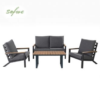 Conjunto de sofás de aluminio para exterior de 4 piezas en...