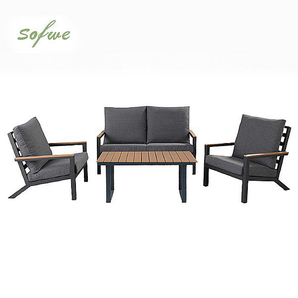 Conjunto de sofás de aluminio para exterior de 4 piezas en color negro - 11C11F