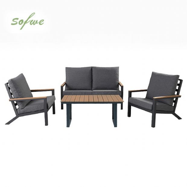 Conjunto de sofás de aluminio para exterior de 4 piezas en color negro - 11C11F