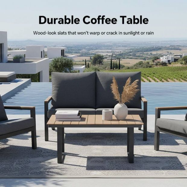 Conjunto de sofás de aluminio para exterior de 4 piezas en color negro - 11C11F