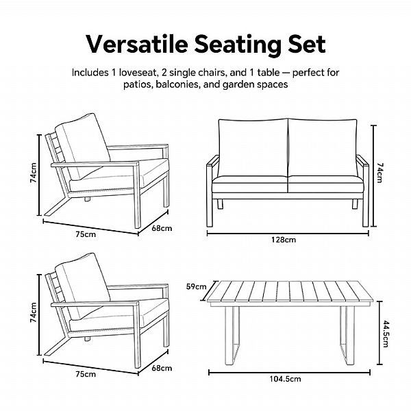 Conjunto de sofás de aluminio para exterior de 4 piezas en color negro - 11C11F