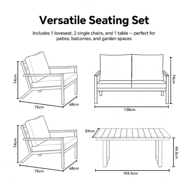 Conjunto de sofás de aluminio para exterior de 4 piezas en color negro - 11C11F