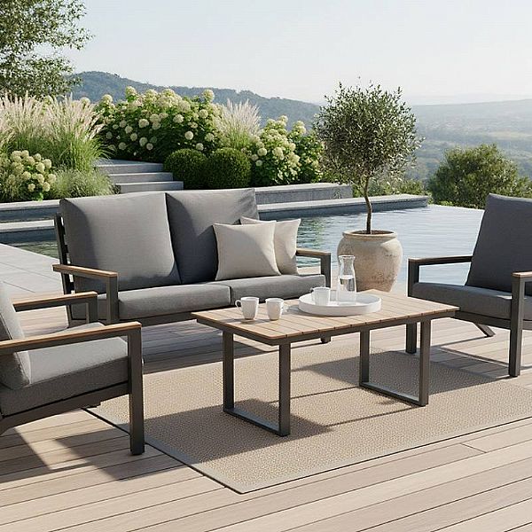 Conjunto de sofás de aluminio para exterior de 4 piezas en color negro - 11C11F