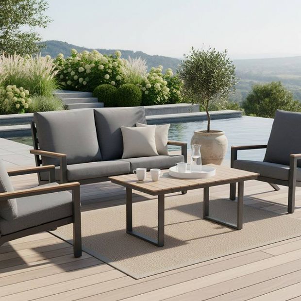 Conjunto de sofás de aluminio para exterior de 4 piezas en color negro - 11C11F